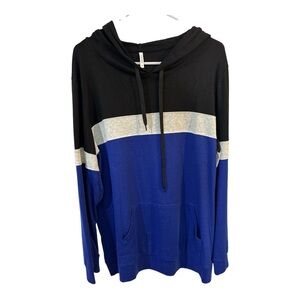 Cathy Women’s Blue and Black Long Lightweight Hoodie with a Gray Stripe Size 2XL